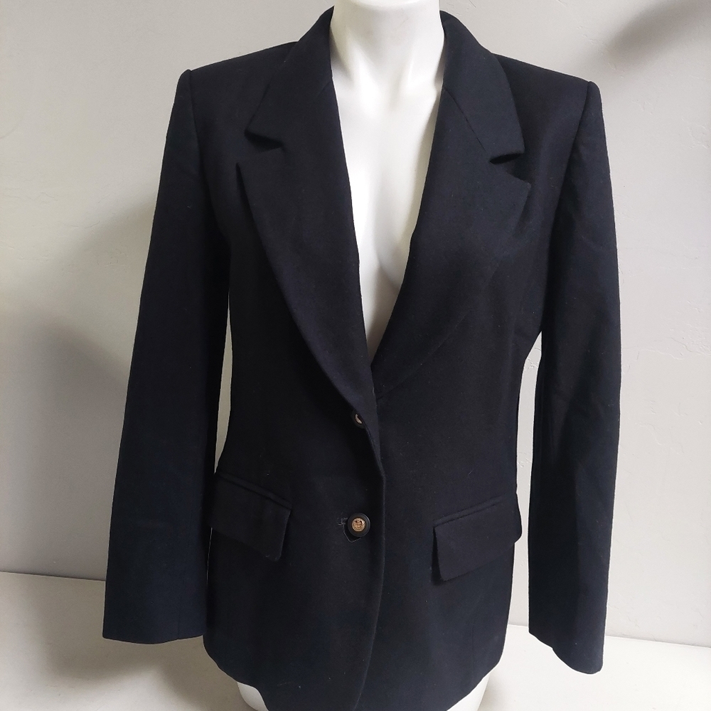 Pendleton Black Vintage Blazer Size 10 Virgin Wool Made USA Equestrian Breasted‎